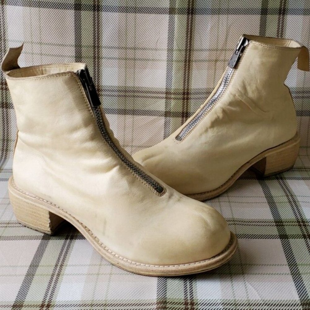 Guidi PL1 Beige Soft Leather Front Zipper Ankle Boots 38